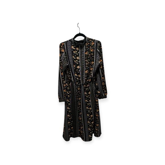 Vero Moda Womens A-line Maxi Dress Medium Black Orange Floral 3/4 Sleeve 407 - Picture 1 of 10